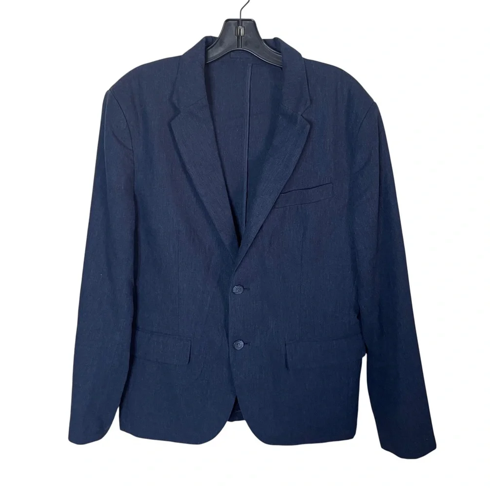 Old Navy Linen Summer Blazer Men M 44R Navy Blue 2-Button Linen Blend Jacket